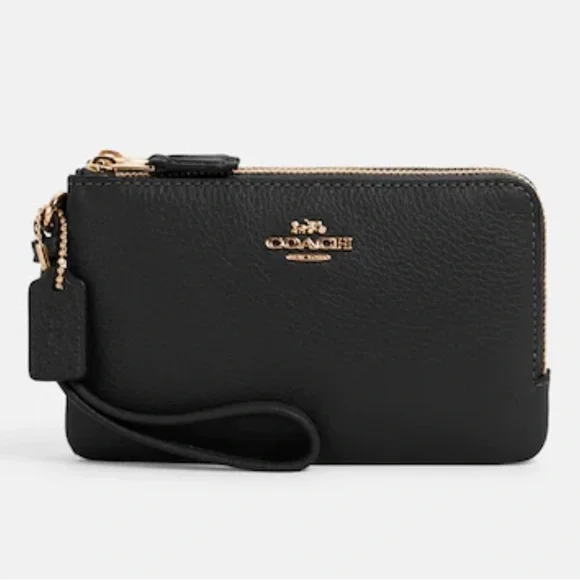 🌸NEW COACH Double Corner Zip Wristlet Black/Gold With Tags. - Picture 11 of 14